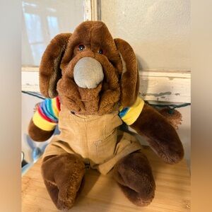 Wrinkles the Dog Plush Hand Puppet 15" Vintage Ganz Bros overalls 4070085